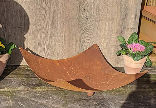 terracotta-toepfe-de Schale ca. 44 cm, gewölbt !! besonders dick !! 2mm !! mit Kugelfüßen aus Metall in Edelrost Rost Eisen Deko Garten Feuerschale Pflanzschale