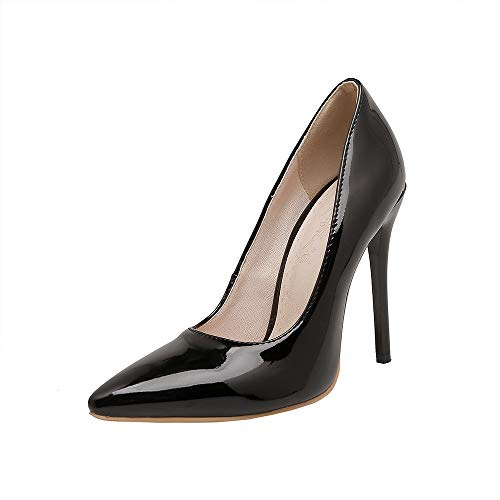 Escarpins sexy en cuir verni à bout pointu pour femme avec talon haut de 11 cm Escarpins faciles à marcher et soirée pour femme Grande taille za637s, Noir , 39 EU