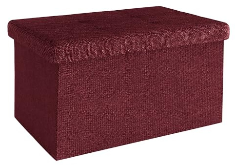Intirilife Vikbar bänk 49x30x30 cm i körsbärsrött - Sittkub med lock och förvaringsutrymme av tyg med håligheter - Sittkub fotstöd vikbar förvaringslåda bröstkorg sittpall