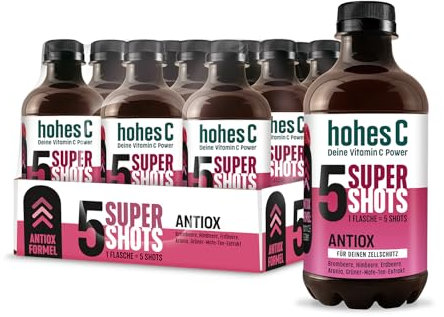 Hohes C Super Shots Antiox (12 x 330ml) – Zellschutz mit Brombeere, Himbeere, Erdbeere, Grüner Mate Tee-Extrakt, Aronia – vegan, ohne Zuckerzusatz & Konservierungsstoffe