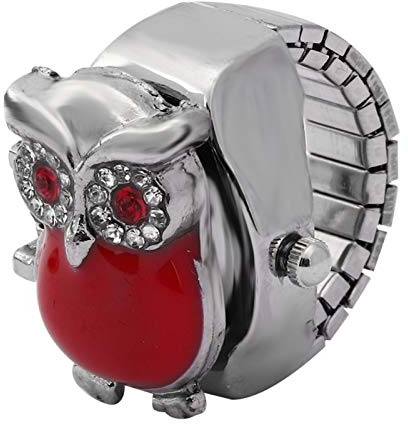 ZJchao Orologio con Anello da Dito con Coperchio Flip-up Vintage Modello Gufo Orologio al Quarzo con Dita Tonde per la Laurea di Compleanno(Rosso)
