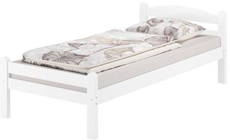 Erst-Holz®Einzelbett Gästebett Massiv Buche Weiß 90 x 200 cmohne Zubehör