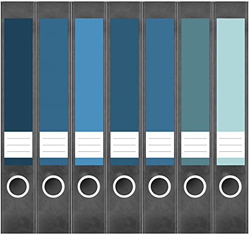 Etiketten für Ordner | Farbmix Blau 3 | 7 Aufkleber für schmale Ordnerrücken | Selbstklebende Design Ordneretiketten Rückenschilder
