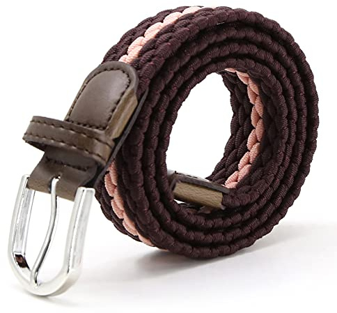 AnJuHoPa barnbälte elastiskt bälte stretchbälte för pojkar flickor, flerfärgat tygbälte kvinnor 2,5 cm bredd 80 cm längd med metallspänne, Lila rosa, Länge 80cm