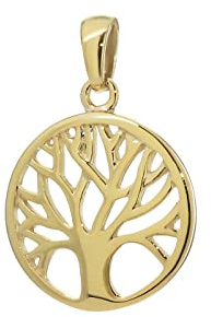 NKlaus Kettenanhänger Lebensbaum, poliert, Breite: 1,5mm, 1,5mm, 1 Stück | Baum des Lebens; Durchmesser: 14mm; Gelbgold