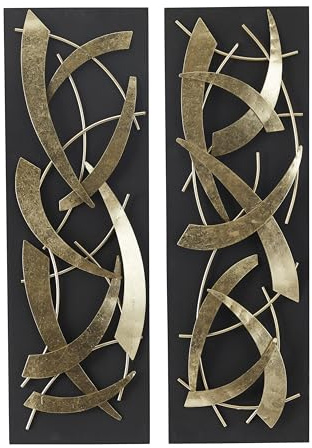 Deco 79 Metal Abstract Home Wall Decor Dimensional Wall Sculpture with Black Wood Backing, Set of 2 Wall Art 12W, 36H, Gold