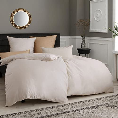 Soifox bettwäsche Beige 135x200 4teilig - bettwäsche-sets aus Mikrofaser mit Reißverschluss 2 Bettbezüge 135 x 200 + 2 Kissenbezüge 80 x 80 cm (4 TLG. 135 x 200 cm, Beige)