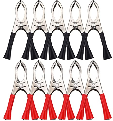 Leehitech 10 Piezas 35A Pinza de Cocodrilo ,Cocodrilo de Prueba Aislados Clips Conexión Rápida Abrazadera de Prueba Aislada ,Abrazaderas de Cable de Puente de Cobre para Coche, camión, vehículo, Barco