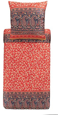 Bassetti Biancheria da letto Como R1 in cotone makò satin di colore rosso, 2 pezzi con chiusura lampo, dimensioni: 240 x 220 cm, 80 x 80 cm, 9325193