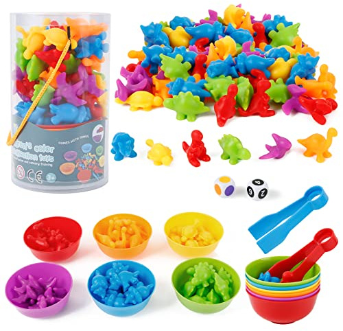Victse Montessori Spiele 2 3 4 5 Jahre, Spielzeug zum Zählen und Sortieren, Feinmotorik-Spiel, Lernspielzeug für Kinder, Farbklassifizierung (Dinosaurier)