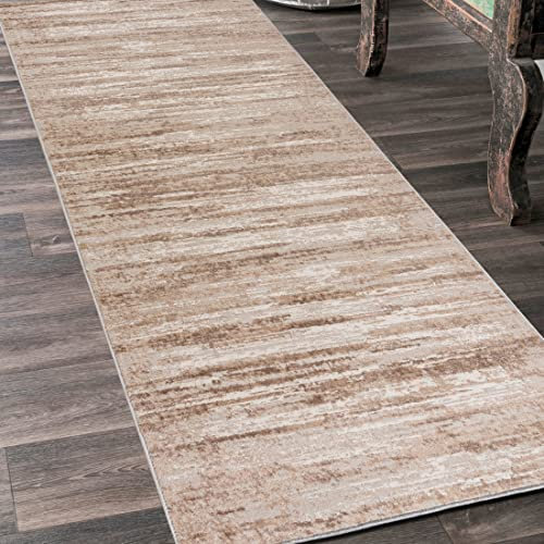 Mazovia Teppich Läufer Flur - Modern Teppichläufer – Kurzflor, Weich - für Vorzimmer Eingangsbereich Schlafzimmer Küche Korridor - Abstrakt Muster - 70 cm Breite - Beige Creme 70 x 550 cm