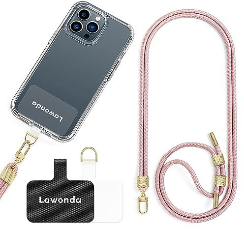 Lawonda Cordino per Telefono Universale Tracolla per Cellulare Regolabile Collana Catena per Cellulare e 2 Patch Telefono per Maggior Parte Smartphone per iPhone Samsung Huawei, rosa