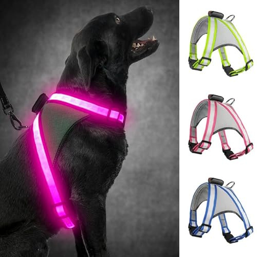 Visinite LED-Hundegeschirr mit Licht, wiederaufladbar, leuchtende Hundeweste, 2 Beleuchtungsmodi, verstellbares beleuchtetes Geschirr für sichere Nachtspaziergänge