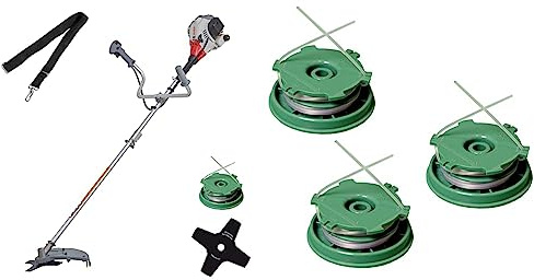 IKRA Benzin Freischneider Trimmer IBF 25-1 inkl. Fadenspule, 4-Zahn-Messer & Schultergurt & Fadenspulen Ersatzspulen (DA-F11) 3er-Set 73500300-3 Zubehör für Freischneider