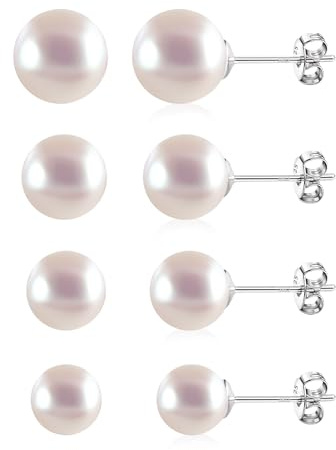 Silber 925 Perlen Ohrstecker Set für Damen, Kleine Rosa Perlen Ohrstecker 4 Paar Hypoallergen Sterling Silber Ohrringe Kleine Perlen Ohrringe Set Kleine Knorpel Ohrstecker Schmuck Damen Mädchen