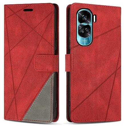 SONWO Case for Honor 90 Lite, PU Leather Flip Wallet Case Magnetic Closure Cover Card Slots Phone Case for Honor 90 Lite, Red
