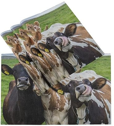 Juego de 4 manteles individuales de vacas lecheras, hierba verde, resistentes al calor, manteles individuales lavables para decoración de mesa de cocina, comedor, 18 x 12 pulgadas