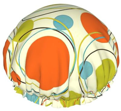 WURTON Bunte Retro-Duschhaube mit abstraktem Druck, weiche Duschhaube für Damen, wiederverwendbar, umweltfreundlich, Badehauben