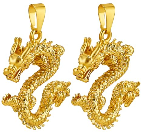 nbeads 2 Pcs Pendentifs Dragon en Laiton, 3.1x2.6cm Breloques du Zodiaque Chinois Breloques de Dragon Doré Style Ethnique Pendentif de L'Année du Dragon pour Bijoux Porte-Clés Collier