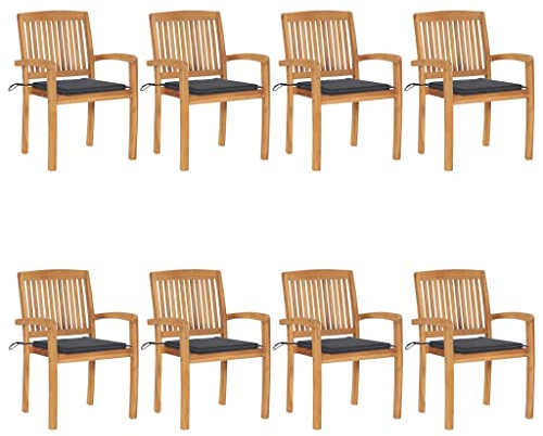 CKioict Stapelstuhl Bistrostuhl Balkonmöbel Stapelbare Gartenstühle mit Kissen 8 STK. Massivholz Teakfür Gärten, Pools, Terrassen
