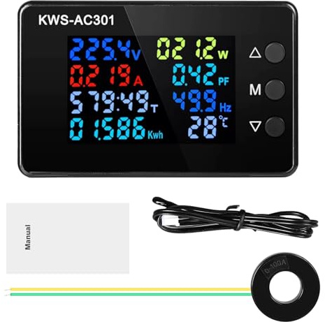 Jadeshay Voltmetro Amperometro Digitale, AC 50-300V 0-100A Voltmetro Amperometro Wattmetro 8 in 1 Contatore di energia Smart Power Contatore di elettricità con CT Aperta