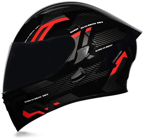 Woljay Full Face Flip Up Motorcycle Modular Helmet Integrated Motorbike Dual Visor for Adults Men Women Moped Street Racing DOT Approved (L,Count Black Red - Smoke Visor)