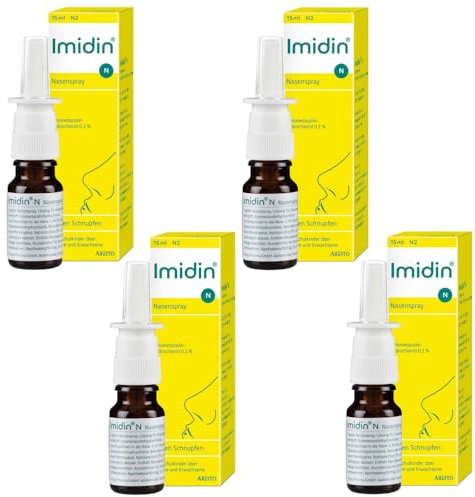 Imidin N Nasenspray 4x15ml – abschwellendes Schnupfenspray mit Xylometazolin für Erwachsene & Kinder ab 6 Jahren – befreit verstopfte Nase schnell & langanhaltend – Aristo Pharma