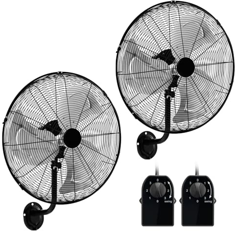 ARLIME 20 Inch Wall Mount Fan, Max. 3500 CFM Efficient Industrial Wall Ventilator w/ 3-Speed Options, 85° Oscillation, 30° Tilt, Low Noise Metal Fan for Garage, Living Room, Gym, Factory (2)