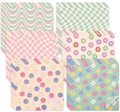 Whaline 240Pcs Groovy Deli Paper Pastel Retro Smile Daisy Checkered Food Sandwich Wrapping Paper 12x12 Inch Groovy Hippie Food Basket Liners for Picnic Sandwiches Barbecue Kitchen Party Supplies