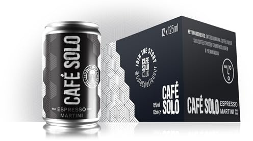 Café Solo Espresso Martini Cocktail Can, Premixed Cocktail, Ready to Drink Coffee Liqueur Flavoured Liquor, Artisan 15% Alcohol Drink, Classic Cocktail Pre-mix, Bulk Buy for Home Bar, 12 x 125ml