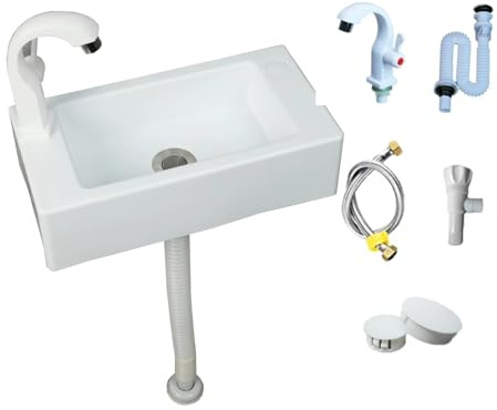 Ausgussbecken kunststoff- Weißes rechteckiges Waschbecken des Badezimmers kleines Waschbecken kleines Waschbecken des Badezimmers einschließlich Kunststoffhahn und Wasserrohr 40 * 20 * 11cm[Biegen]