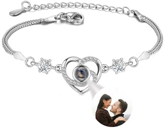AllerPierce Armband mit Foto personalisierte Projektion Armband im Stein Silberfarbe Herz Armkette Geschenke für Mama Freundin