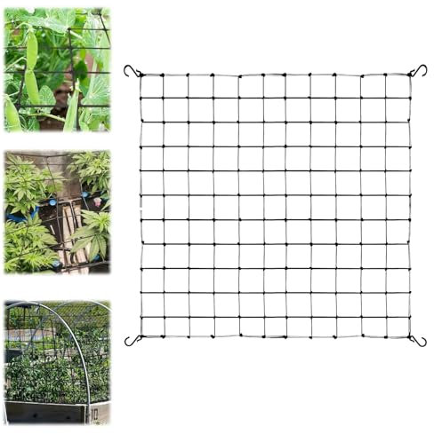 Scrog Netz 120x120 cm Pflanzennetz Elastische Ranknetz für kletterpflanzen Gartennetze mit 4 Haken Ranknetz für Pflanzen, Gemüse, Früchte, Blumen