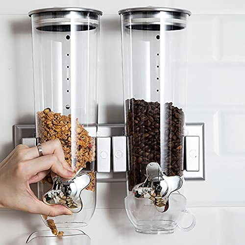 JDBDU Väggmonterad frukostdispenser dubbel, livsmedelsdispenser flingor dispenser spannmålsdispenser dispenser för spannmål müsli majsflingor kaffebönor godis havregryn ris