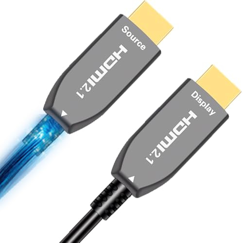 Elfcam® - 2m 8K Câble HDMI 2.1 à Fibre Optique Multimode OM3, Câble HDMI Ultra Prend en Charge 48 Gbit/s 8K@60Hz 4K@120Hz HDR Dynamique HDCP 2.2 et 2.3 eARC, Compatible avec Moniteur HDTV,2M