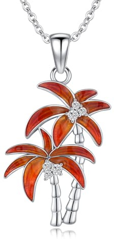 XIXLES Collier palmier en argent sterling 925 jaune noix de coco pour femmes Plage Océan Palm Pendentif Colliers Bijoux Cadeaux, normal, Argent sterling, Zircone cubique