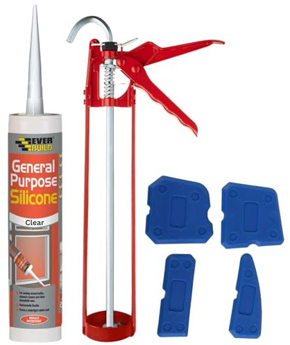 Clear Silicone Sealant Smoothing Kit With 11 Inch Sealant Gun, Anti Mould General Purpose Waterproof Clear Silicone And Smoother Tool Set