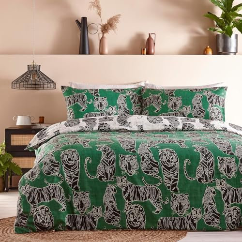 Bettdecke 200x220 Ohne Bezug Nutzbar, Tiger Liniendruck Bettdecken Waschbar Ganzjahresdecke Retro Stil 4 Jahreszeiten Steppdecke, Bettzeug Microfaser mit 2 Kissenbezug für Sommer Winter Doppelbett