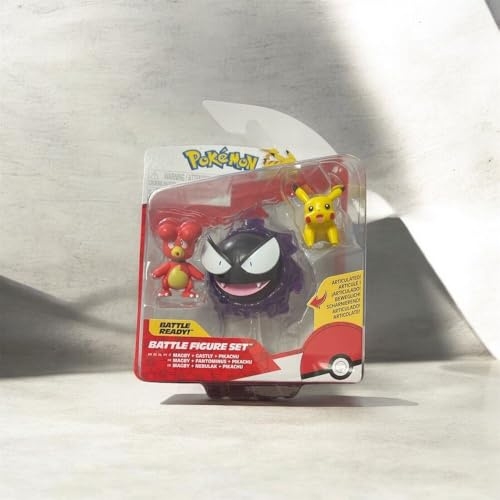 Pokémon Paquete de 3 Figuras de Batalla: Cuenta con Pikachu y Magby de 2 Pulgadas y Figuras de Batalla Gastly de 3 Pulgadas