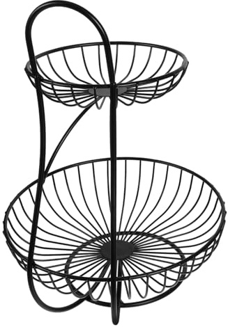 DECHOUS Fruit Storage Basket Double Layers Basket Iron Art Container Handle Snacks and Fruit Organizer Box for Kitchen Counter Decorative Storage Use