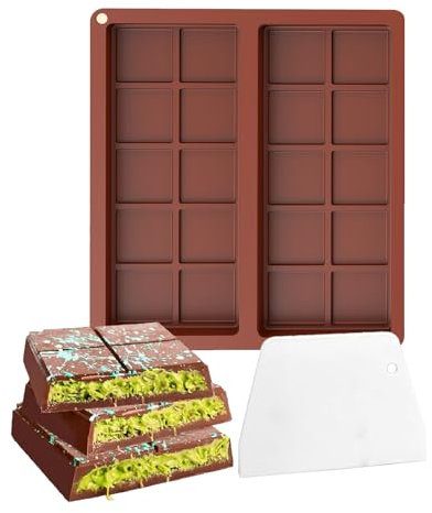 1 Silicone chocolat+1 Grattoir;20Cavités moule chocolat dubai;Moule tablette chocolat；Silicone de qualité alimentaire，Facile à Démouler,Idéal pour la fabrication de collations à la maison (20)