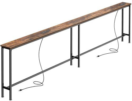 SUPERJARE 102 Inch Sofa Table with 2 Power Outlets and USB-C Ports, 5.9 Inch Narrow Console Table with Storage, Extra-Long, for Entryway Hallway Couch Behind Sofa, Small Spaces, Rustic Brown