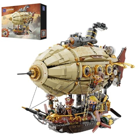PAN TASY Steampunk flygskeppsmodellsats för vuxna, dubbla lager zeppelin med växeldrivet mekaniskt system, gör-det-själv byggstenar set, retro sci-fi konstruktion leksak för samlare och display