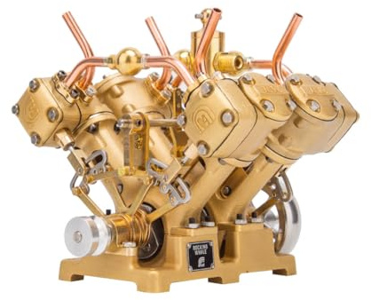 RCARTOYRTR Ångmotor modellkit, RW-V4 Mini V-formad 4-cylindrig fram och återgående ångmotormodell byggsatser med framåt och omvänd rotation, ångmotormodell för vuxna