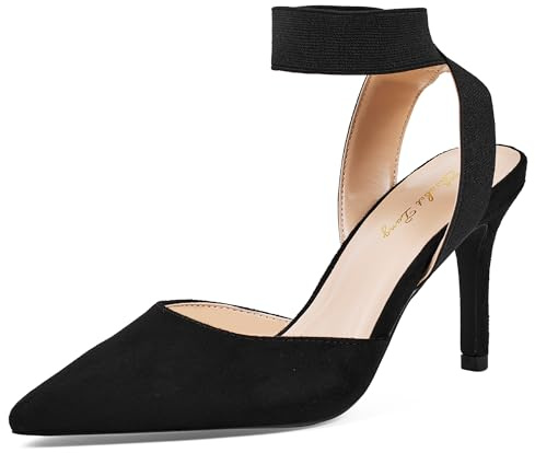Zhabtuc Élégantes Escarpins à Talons Aiguilles de 8 cm avec Bride élastique à la Cheville et Bout Pointu en Daim pour Femmes