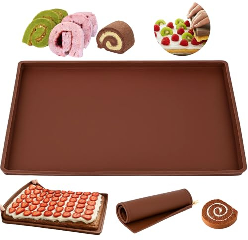 Silikon Backmatte, 30x40 cm Lebensmittelgrade Backmatte Silikon, Dauerbackmatte für Backofen und Backblech, ideal für Kuchenrollen, Teig, Pizza und Gebäck, Braun