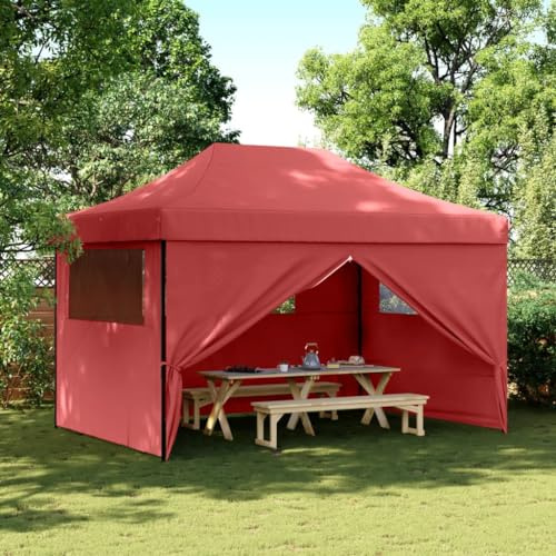 HaoChrymec Partyzelt Faltbar Pop-Up mit 4 Seitenteilen, Oxford-Gewebe mit PVC-Beschichtung, Schutz vor Insekten, Camping Pavillon, Angelzelt, Festival Zelt, Burgunderrot, 410 x 279 x 315 cm