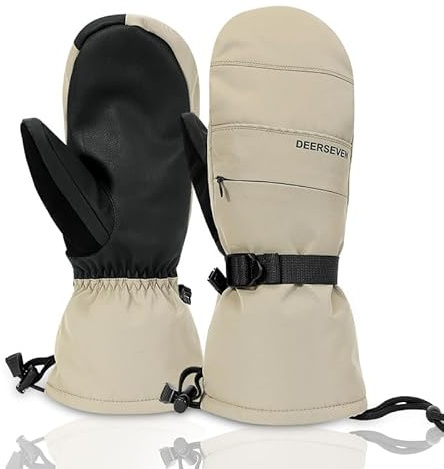 Harssidanzar Guantes de Snowboard de Invierno para Hombre y Mujer Guantes Impermeables y aislantes con Forro Polar para Actividades al Aire Libre KM060EU,Caqui,Tamaño L