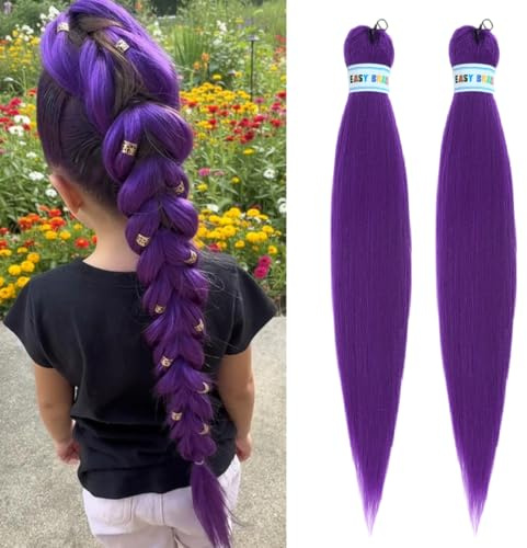 Extension for capelli intrecciati viola chiaro, pre-allungati, lisci Yaki, 2 confezioni da 90 g/confezione, extra lunghe, color lavanda, trecce sintetiche all'uncinetto, 26 pollici(#Dark Purple)