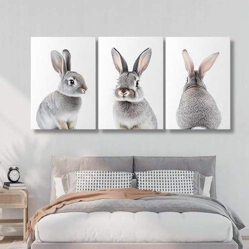 TROYSINC 3er Realistische Hase Wandkunst Ostern Poster Set,Hase Frühling Ostern Decoration Bilder,Tier Wandkunst für Wohnzimmer, Kinderzimmer & Osterdekoration (21x30cm)